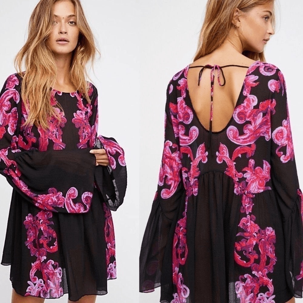Intimately Free People Printed Black Pink Tunic Mini Top Dress READ BELOW
